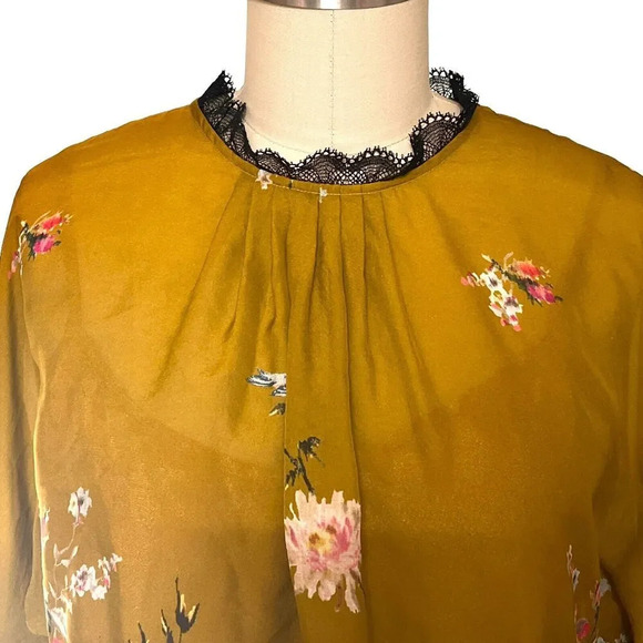 Joie Women's Silk Floral Gold Long Sleeve Peplum Blouse W/ Camisole Sz Small - Picture 4 of 11